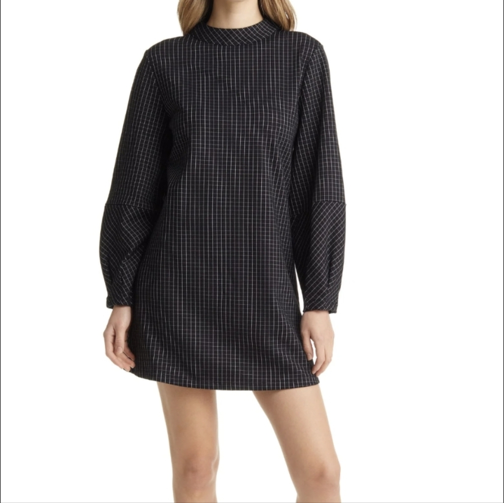 Halogen Mod Windowpane Plaid Long Sleeve Mini Dress